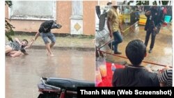 Một cặp nam nữ bị té ngã dưới cơn mưa và bị bắt lại trong khi tháo chạy khỏi một sòng bạc ở thành phố Bavet của Campuchia gần cửa khẩu Mộc Bài hôm 17/9. (Ảnh chụp màn hình Thanh Niên)