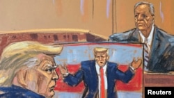Tranh vẽ cựu Tổng thống Donald Trump xuất hiện tại tòa án ở New York.