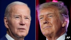 Ảnh phối hợp về hai ứng cử viên trong cuộc tái đấu dự kiến trong cuộc bầu cử giữa đương kim Tổng thống Joe Biden đảng Dân chủ, trái, với cựu Tổng thống Đảng Cộng hòa Donald Trump vào tháng 11/2024.